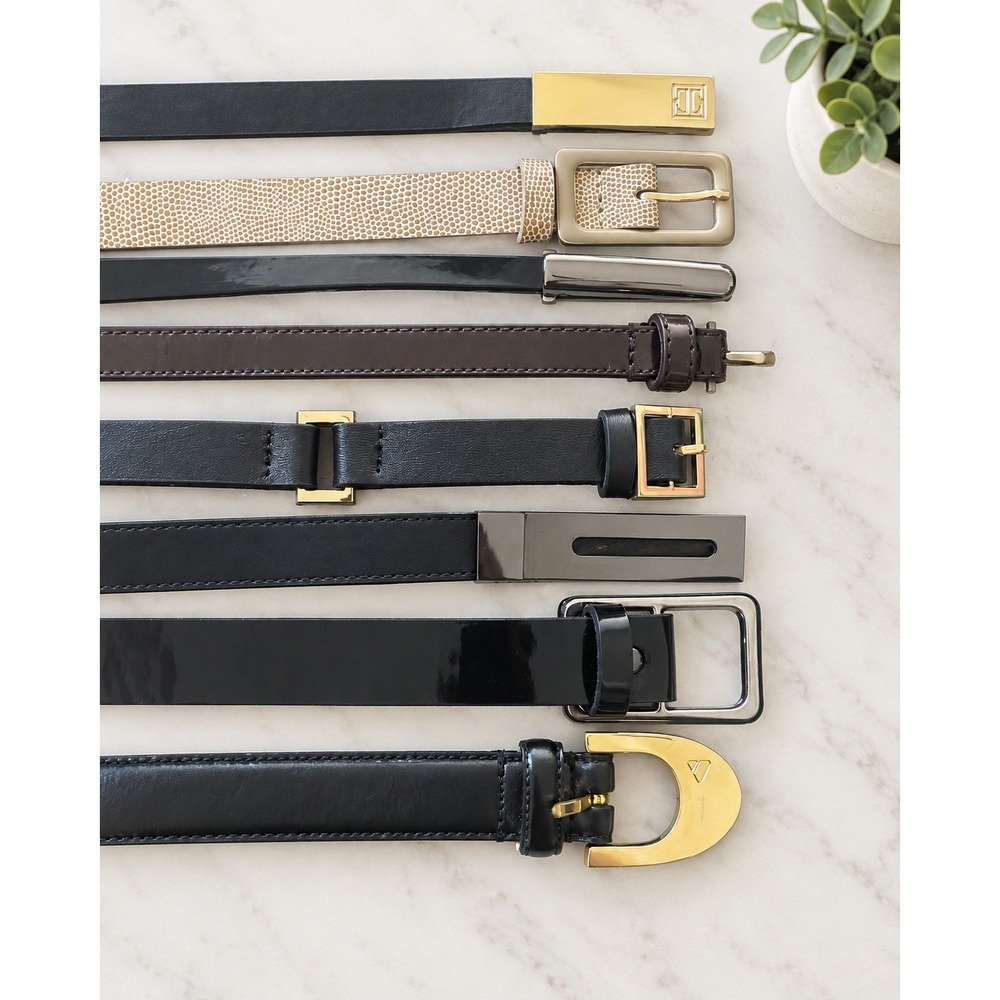 Vintage Skinny Belt Lot of 8 Black Brown Gold Retro Y2K Various Vegan Leather